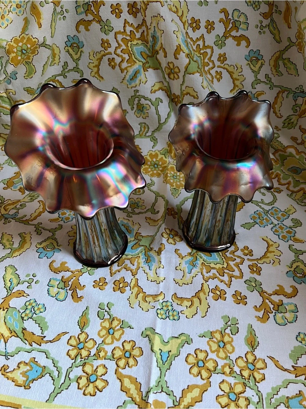 Antique Carnival Glass Jack in The Pulpit Vases - Pair